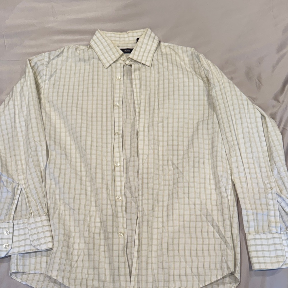 Hugo Boss Ivory Checkered Dress Shirt